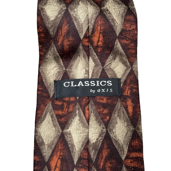 Classics by Axis Men's Tan Orange Brown Argyle Silk Classic Necktie - Picture 4 of 7